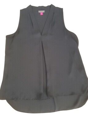 Vince Camuto Women's Black V-Neck Sleeveless Rumple Blouse Small Office Chic